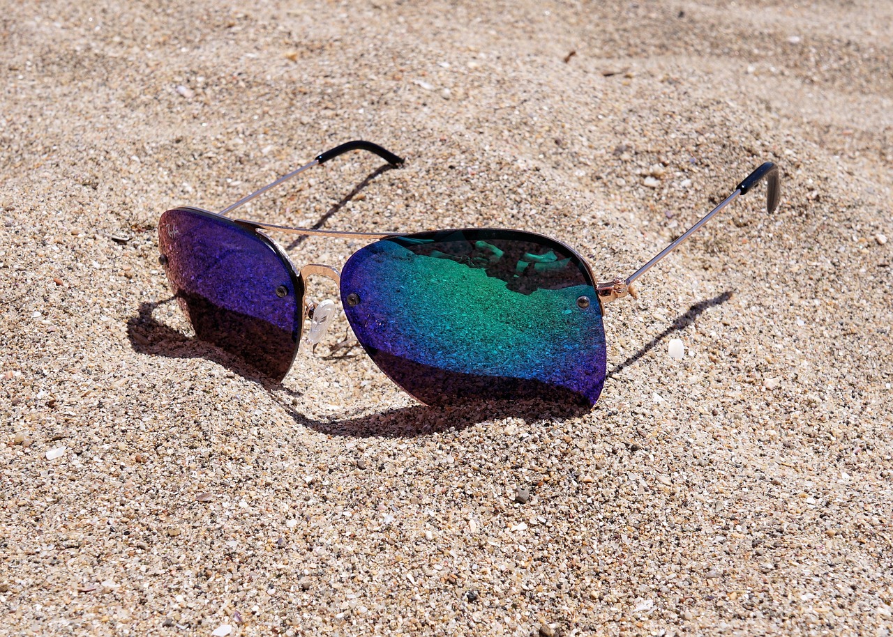 sunglasses, sand, beach